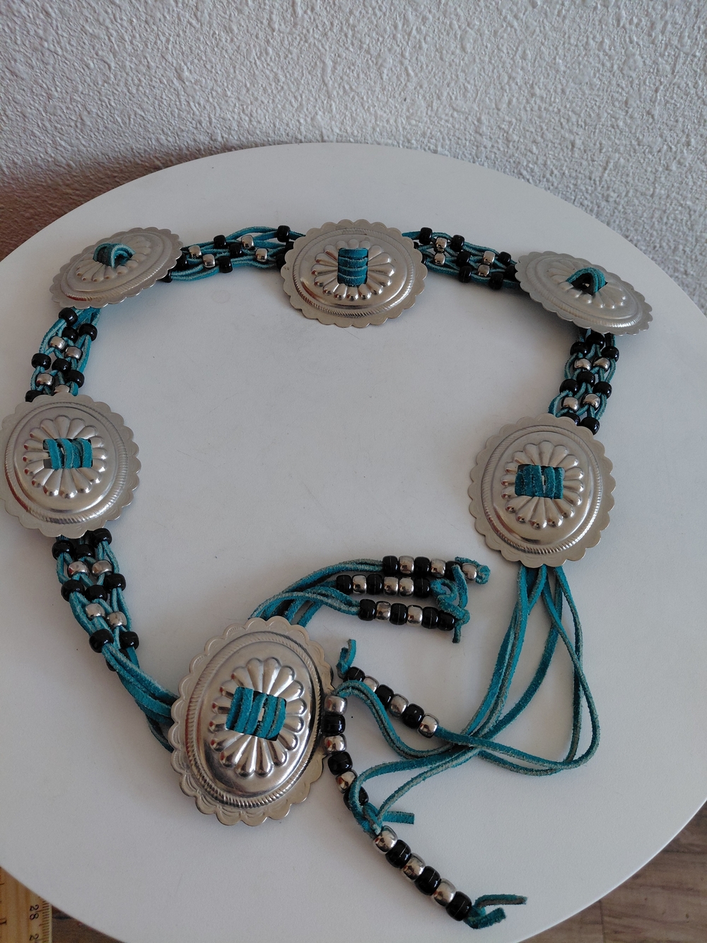 SOLD  Metal Concho Turquoise Suede Belt